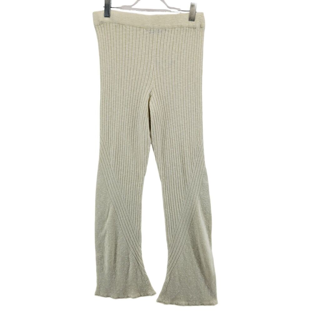 Free People Beach Knit Pants Womens Large Ivory White Linen Tencel High Rise‎